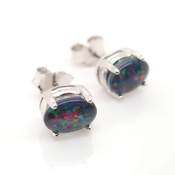 Red Blue Sterling Silver Australian Triplet Opal Stud Earrings