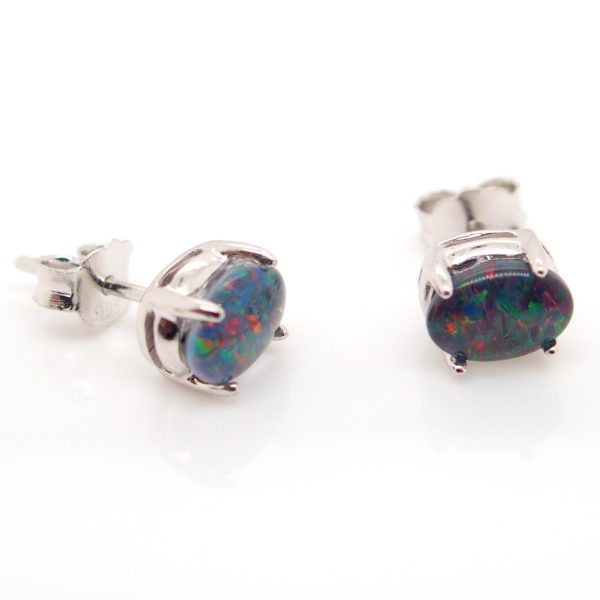 Red Blue Sterling Silver Australian Triplet Opal Stud Earrings