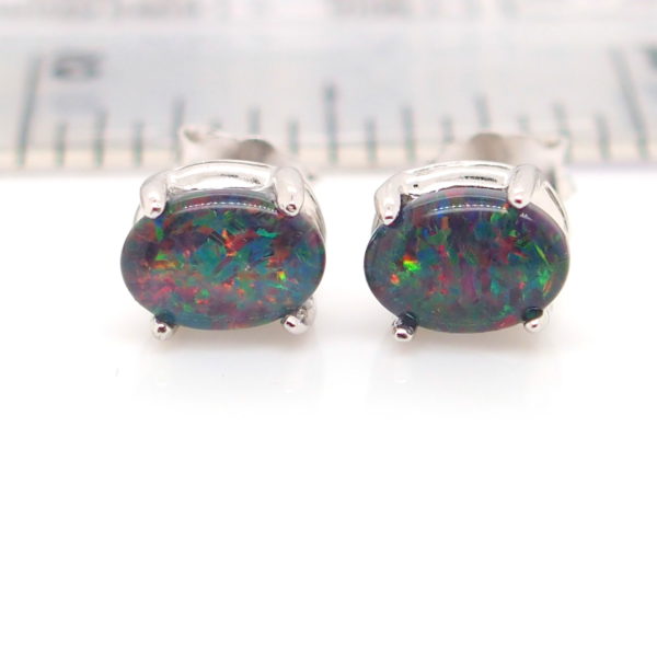 Red Blue Sterling Silver Australian Triplet Opal Stud Earrings