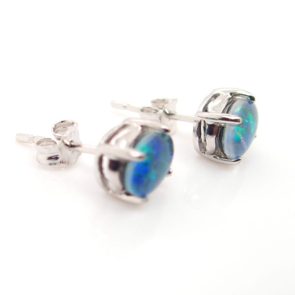 Green Blue Sterling Silver Australian Triplet Opal Stud Earrings