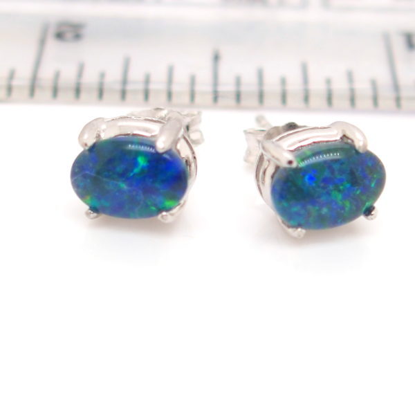 Green Blue Sterling Silver Australian Triplet Opal Stud Earrings