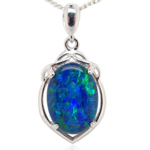 Blue Green Sterling Silver Australian Triplet Opal Necklace Pendant