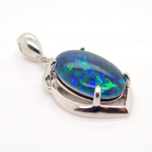 Blue Green Sterling Silver Australian Triplet Opal Necklace Pendant