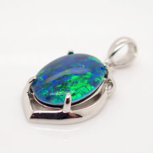 Blue Green Sterling Silver Australian Triplet Opal Necklace Pendant