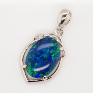 Blue Green Sterling Silver Australian Triplet Opal Necklace Pendant