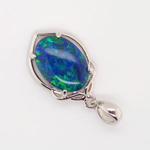 Blue Green Sterling Silver Australian Triplet Opal Necklace Pendant