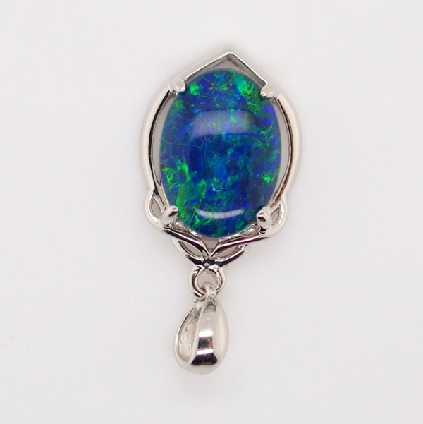 Blue Green Sterling Silver Australian Triplet Opal Necklace Pendant