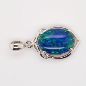 Blue Green Sterling Silver Australian Triplet Opal Necklace Pendant