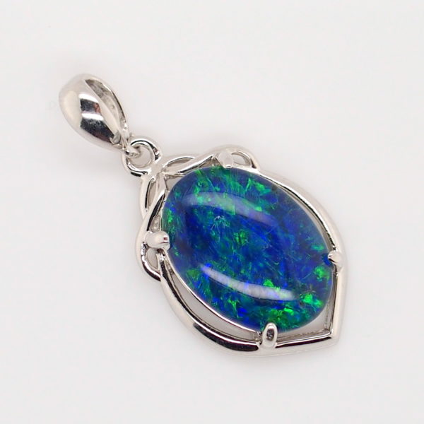 Blue Green Sterling Silver Australian Triplet Opal Necklace Pendant