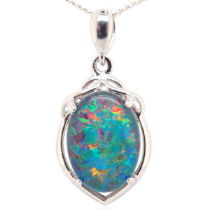 Blue Green Red Sterling Silver Australian Triplet Opal Necklace Pendant