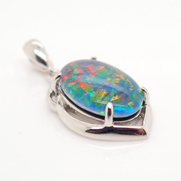 Blue Green Red Sterling Silver Australian Triplet Opal Necklace Pendant