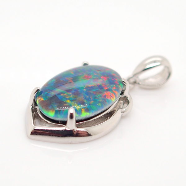 Blue Green Red Sterling Silver Australian Triplet Opal Necklace Pendant