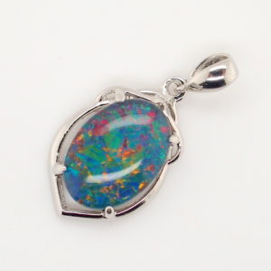 Blue Green Red Sterling Silver Australian Triplet Opal Necklace Pendant