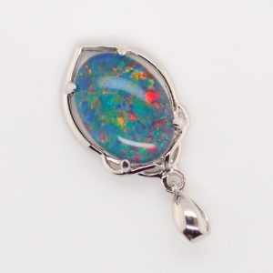 Blue Green Red Sterling Silver Australian Triplet Opal Necklace Pendant