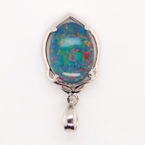 Blue Green Red Sterling Silver Australian Triplet Opal Necklace Pendant