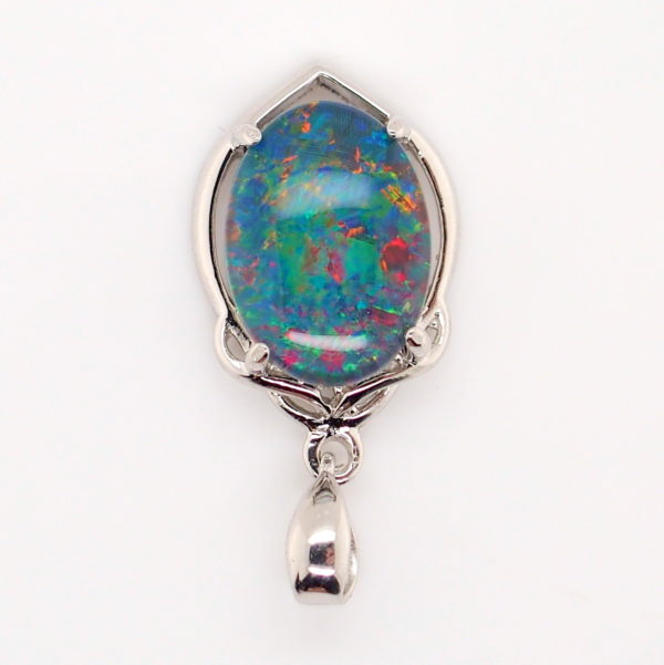 Blue Green Red Sterling Silver Australian Triplet Opal Necklace Pendant