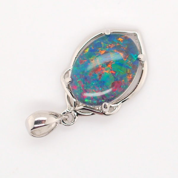 Blue Green Red Sterling Silver Australian Triplet Opal Necklace Pendant