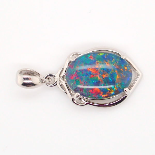 Blue Green Red Sterling Silver Australian Triplet Opal Necklace Pendant