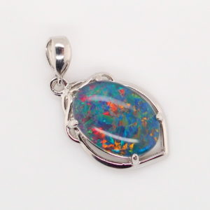 Blue Green Red Sterling Silver Australian Triplet Opal Necklace Pendant