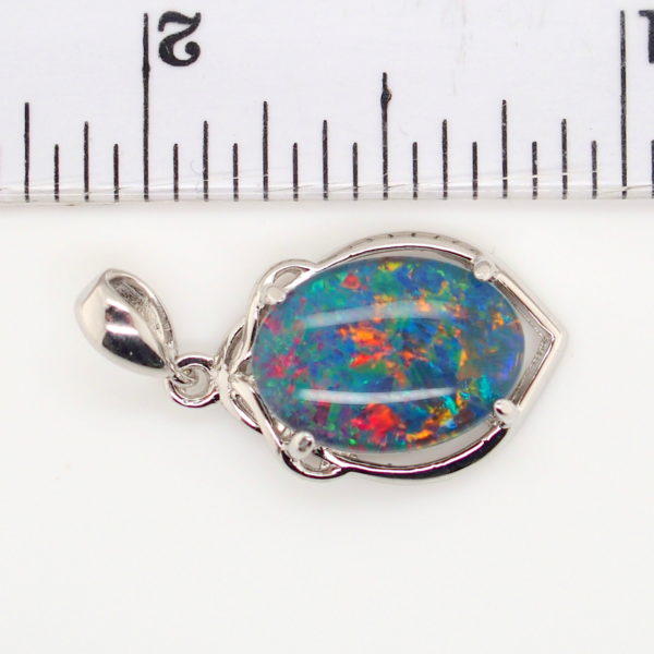 Blue Green Red Sterling Silver Australian Triplet Opal Necklace Pendant