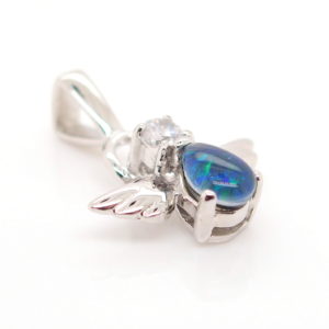 Blue Green Sterling Silver Australian Triplet Opal Angel Necklace Pendant