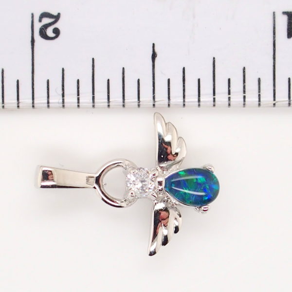 Blue Green Sterling Silver Australian Triplet Opal Angel Necklace Pendant