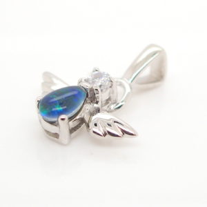 Blue Green Sterling Silver Australian Triplet Opal Angel Necklace Pendant