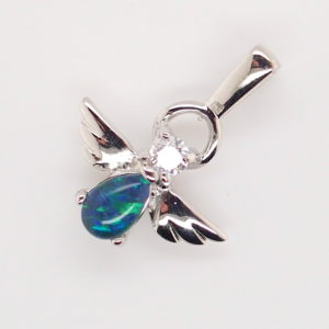 Blue Green Sterling Silver Australian Triplet Opal Angel Necklace Pendant