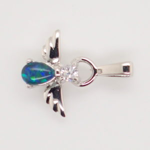 Blue Green Sterling Silver Australian Triplet Opal Angel Necklace Pendant