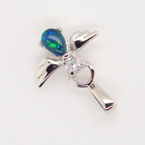 Blue Green Sterling Silver Australian Triplet Opal Angel Necklace Pendant