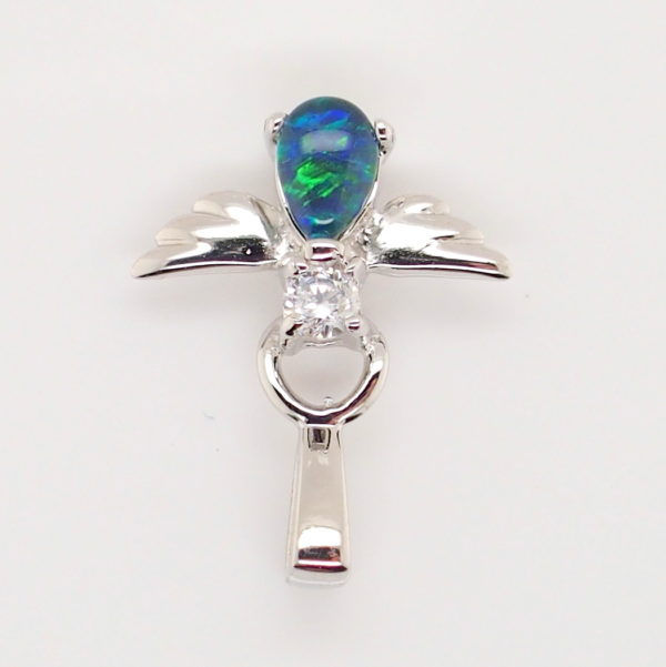 Blue Green Sterling Silver Australian Triplet Opal Angel Necklace Pendant