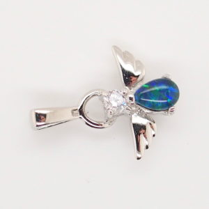 Blue Green Sterling Silver Australian Triplet Opal Angel Necklace Pendant