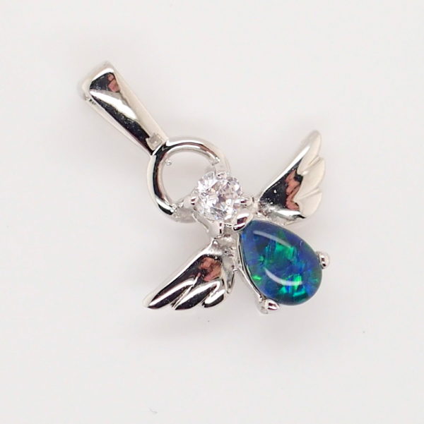 Blue Green Sterling Silver Australian Triplet Opal Angel Necklace Pendant