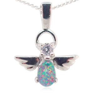 Blue Green Red Sterling Silver Australian Triplet Opal Angel Necklace Pendant