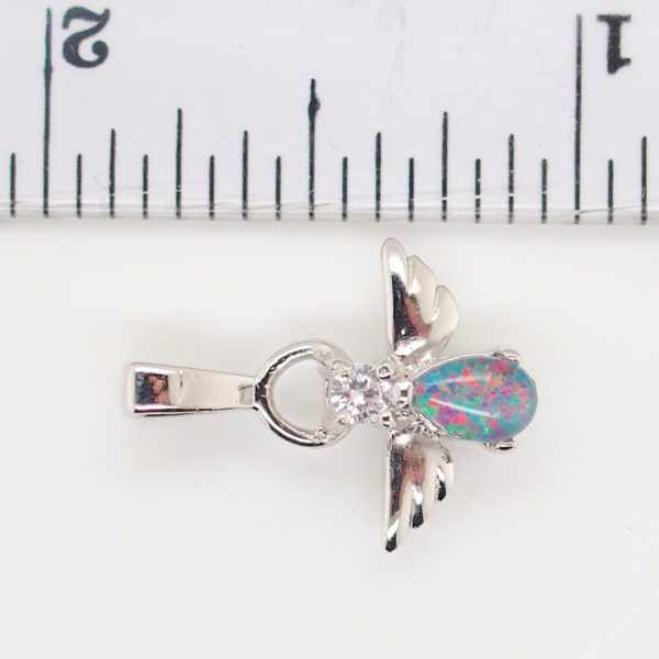 Blue Green Red Sterling Silver Australian Triplet Opal Angel Necklace Pendant