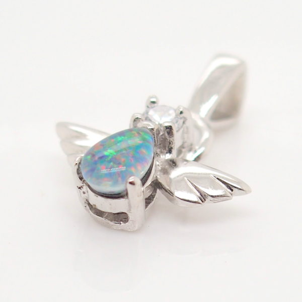 Blue Green Red Sterling Silver Australian Triplet Opal Angel Necklace Pendant