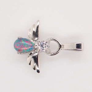 Blue Green Red Sterling Silver Australian Triplet Opal Angel Necklace Pendant