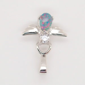 Blue Green Red Sterling Silver Australian Triplet Opal Angel Necklace Pendant
