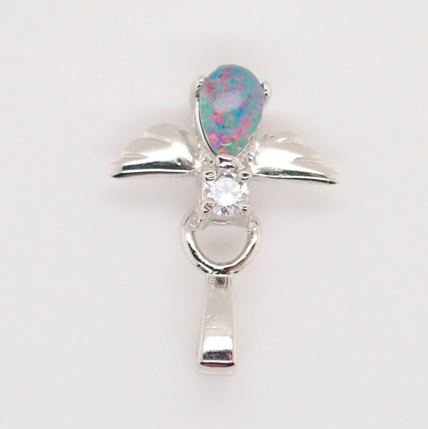 Blue Green Red Sterling Silver Australian Triplet Opal Angel Necklace Pendant