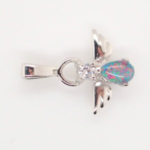 Blue Green Red Sterling Silver Australian Triplet Opal Angel Necklace Pendant