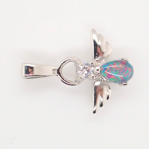 Blue Green Red Sterling Silver Australian Triplet Opal Angel Necklace Pendant