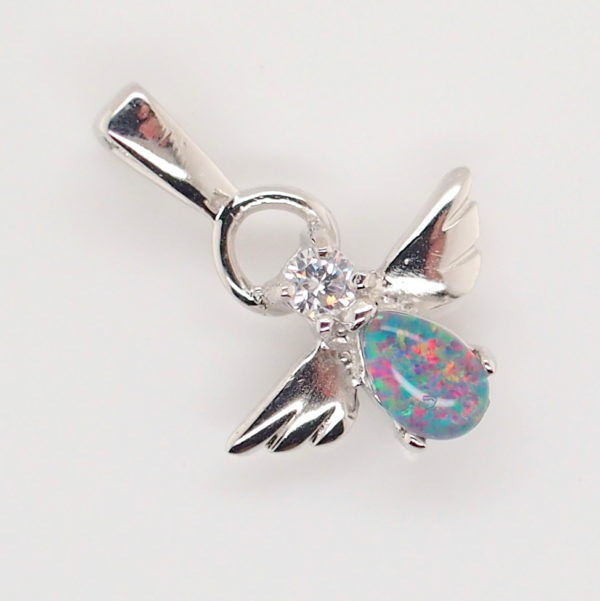 Blue Green Red Sterling Silver Australian Triplet Opal Angel Necklace Pendant