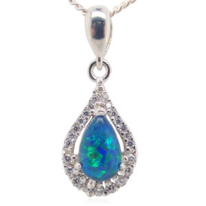 Blue Green Sterling Silver Australian Triplet Opal Necklace Pendant