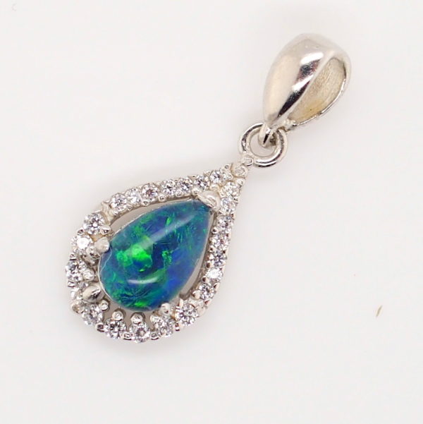 Blue Green Sterling Silver Australian Triplet Opal Necklace Pendant