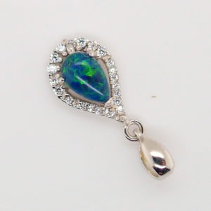 Blue Green Sterling Silver Australian Triplet Opal Necklace Pendant