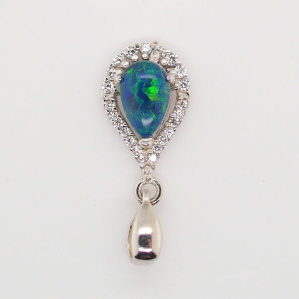 Blue Green Sterling Silver Australian Triplet Opal Necklace Pendant