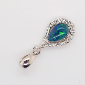 Blue Green Sterling Silver Australian Triplet Opal Necklace Pendant