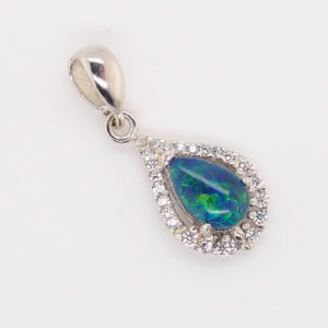 Blue Green Sterling Silver Australian Triplet Opal Necklace Pendant