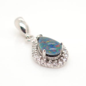 Blue Green Red Sterling Silver Australian Triplet Opal Necklace Pendant