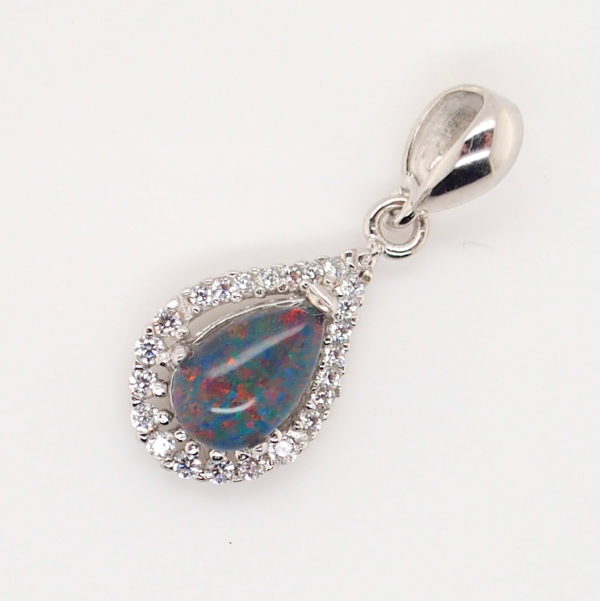 Blue Green Red Sterling Silver Australian Triplet Opal Necklace Pendant